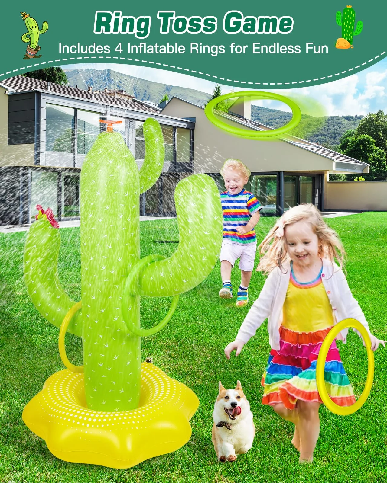 Anpro Water Sprinkler for Kids, Inflatable Cactus Spray Sprinkler Kids Outdoor Splashing Fun Activity, Summer Water Sprinkler Spray Toy for Yard, Lawn