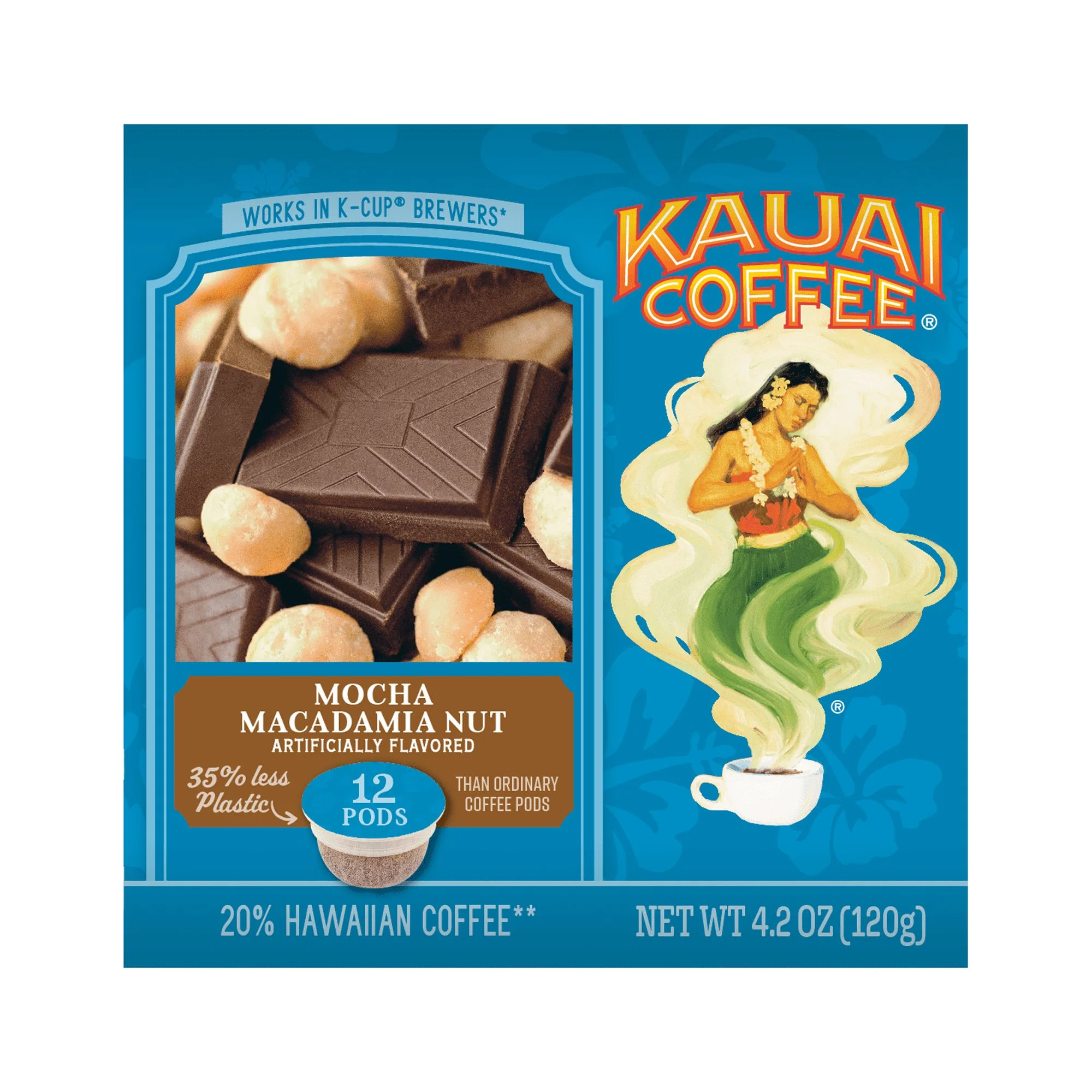 Kauai Coffee Mocha Macadamia Nut K-Cup Coffee Pods, Medium Roast, 12 Ct