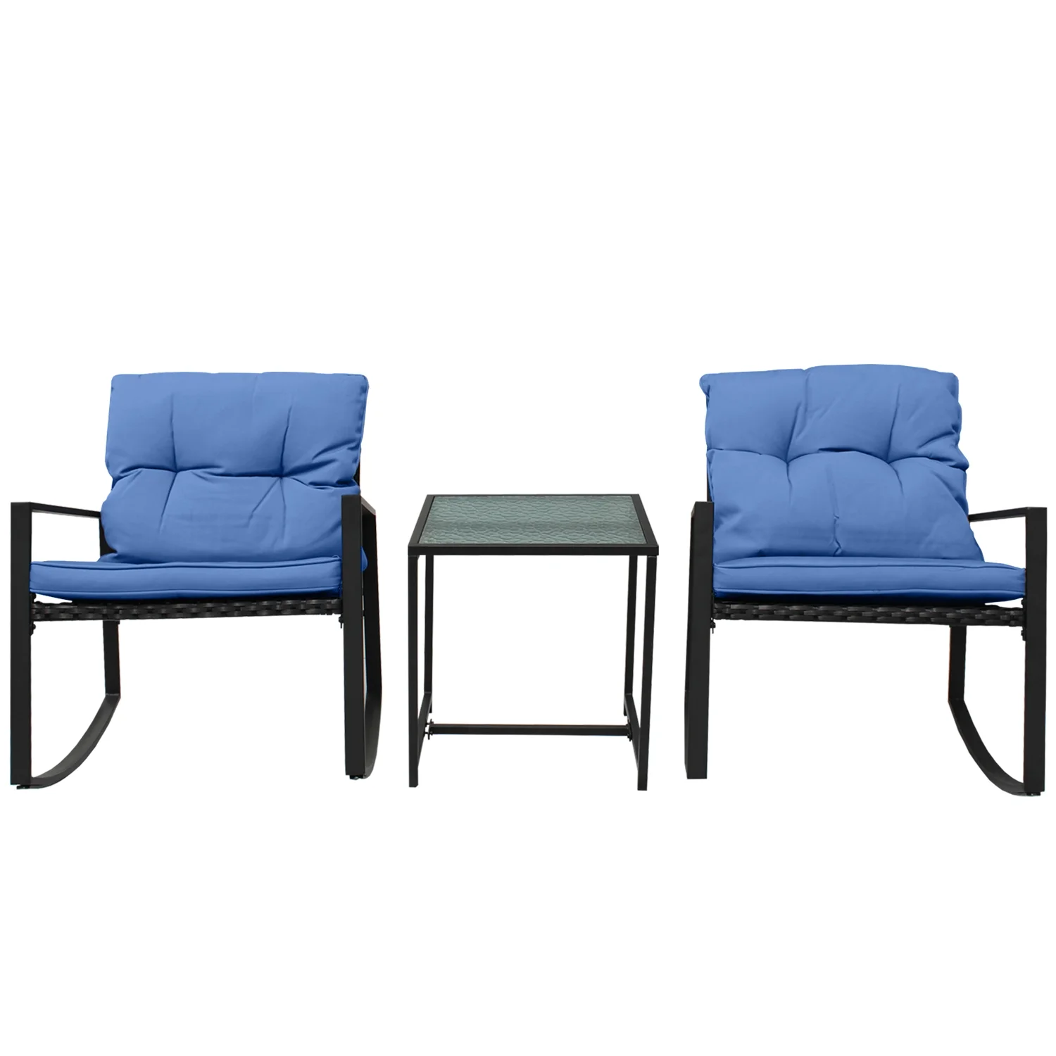 Alexander 3-Piece Beautifully Designed Outdoor Patio Furniture Set -2 Chairs With Solid Glass Coffee Table - Dark Blue