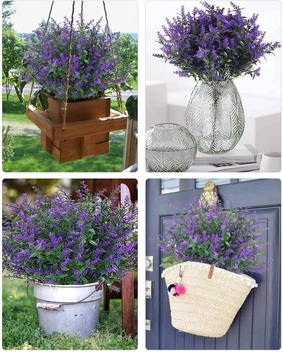 10 Bundles Artificial Lavender Flowers Outdoor UV Resistant Plastic Fake Flowers Plants for Home Garden Farmhouse Porch Pot Window Box Wedding Spring Decor
