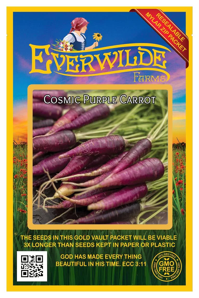 Everwilde Farms - 1000 Cosmic Purple Carrot Seeds - Gold Vault Jumbo Bulk Seed Packet