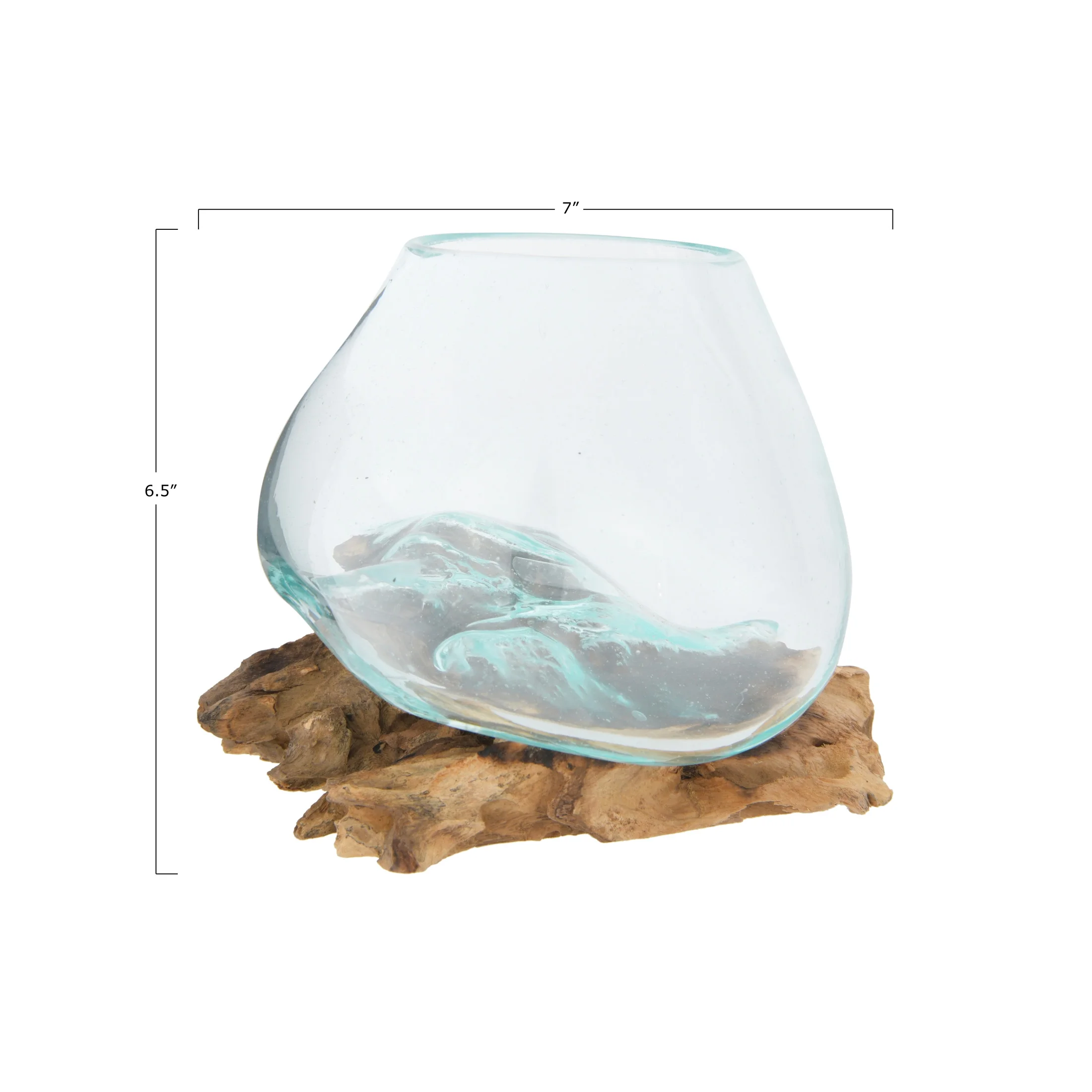 Creative Co-Op Decorative Glass Planter on Wood Base, Clear and Natural