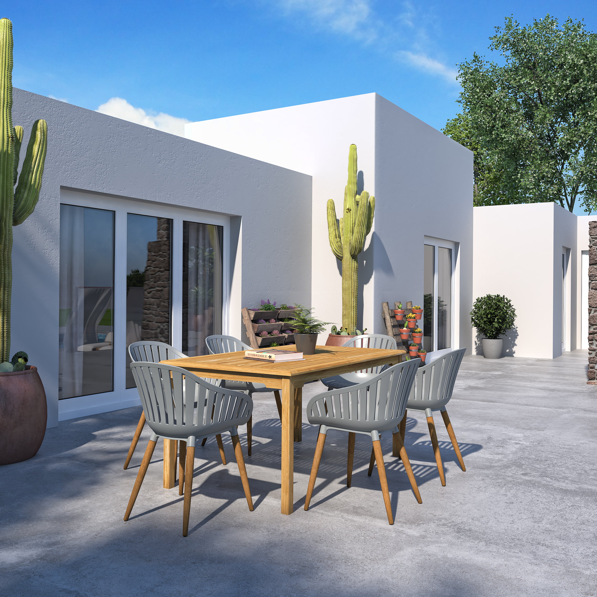 Amazonia Norwich 7 Pieces Certified Teak Rectangular Outdoor Dining Set, Ideal for Patio