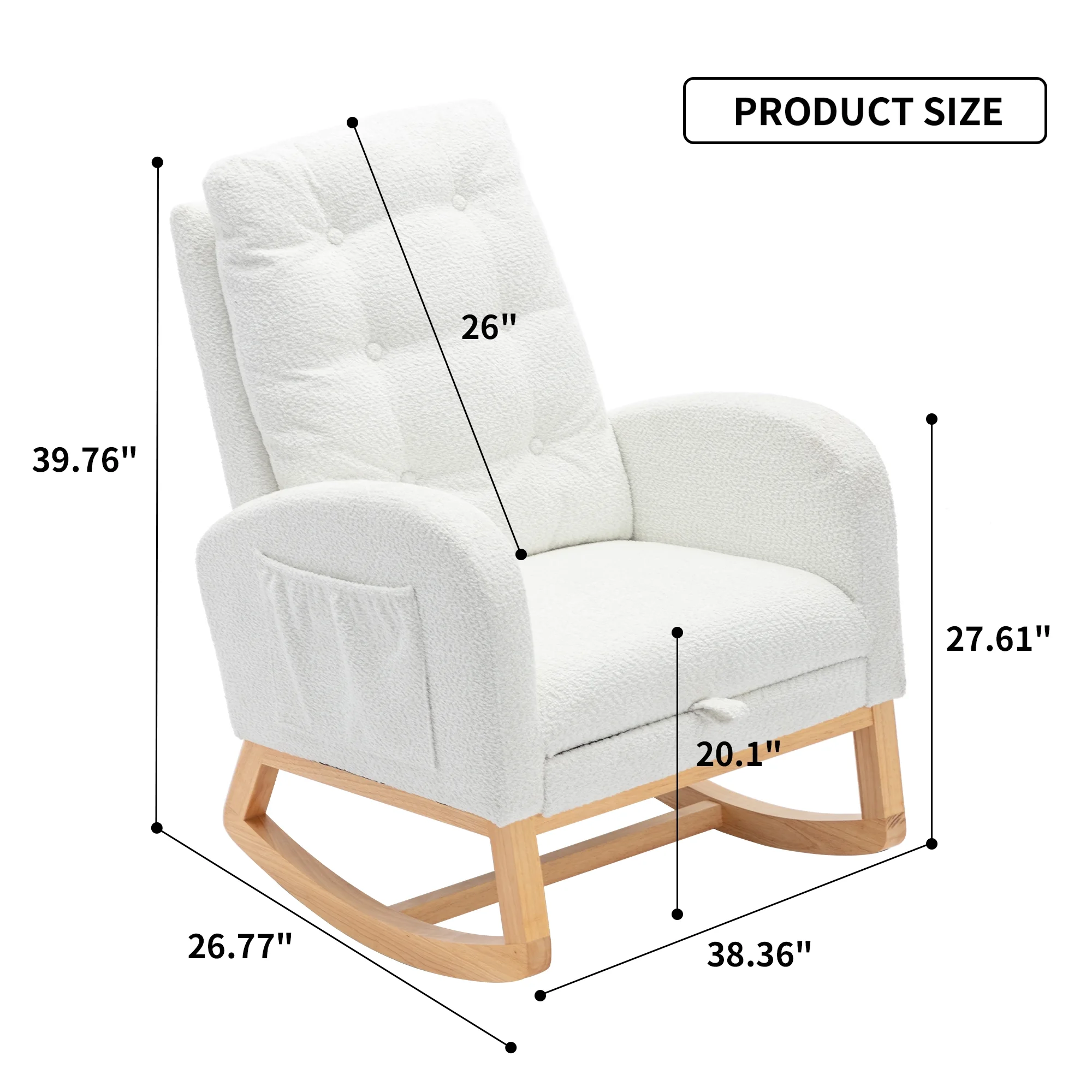 High back wooden Rocking chair Bedroom Living Room Living Space White 26.77D X 38.36W X 39.76H inches