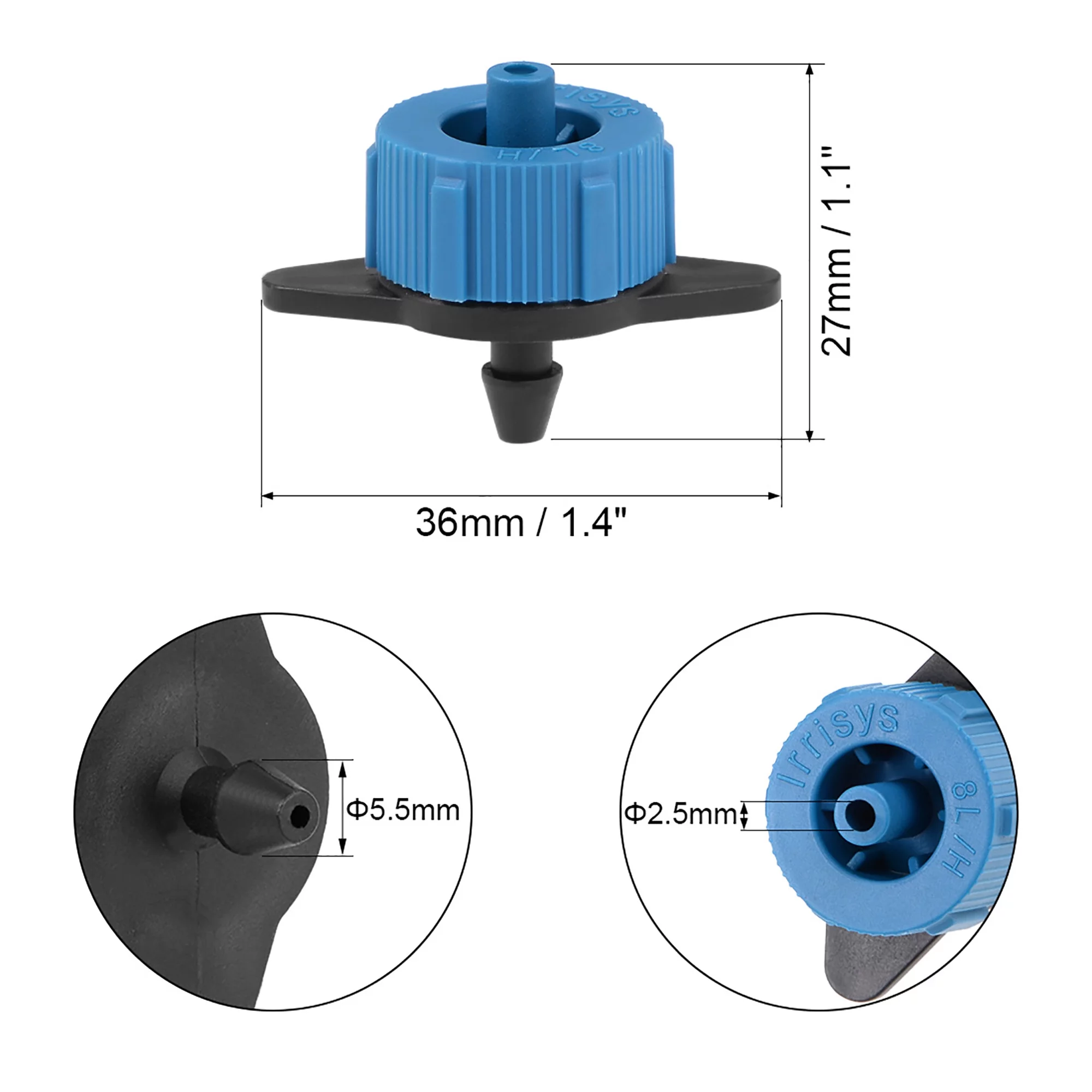 Pressure Compensating Dripper 2 GPH 8L/H Emitter for Garden Lawn Drip Irrigation Barbed Hose Connector Black Blue 25pcs