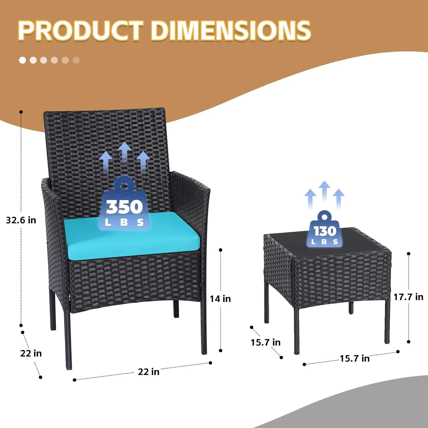 RSJIWOGZ Patio  Set 3 Pieces All-Weather Rattan Outdoor  Patio Chairs with Tempered Glass  for Porch Bistro Balcony (Black/Grey-2)