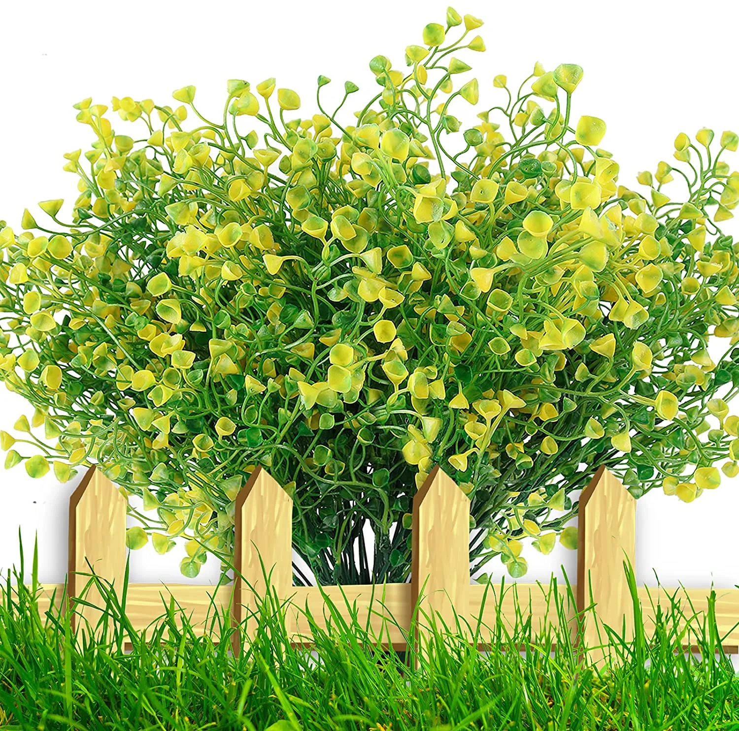 Outdoor Plants Artificial for Porch 8 Bundles Artificial Willow Flowers Outdoor UV Resistant Fake Flowers No Fade Faux Plastic Plants Outside Indoor Decorations, Yellow