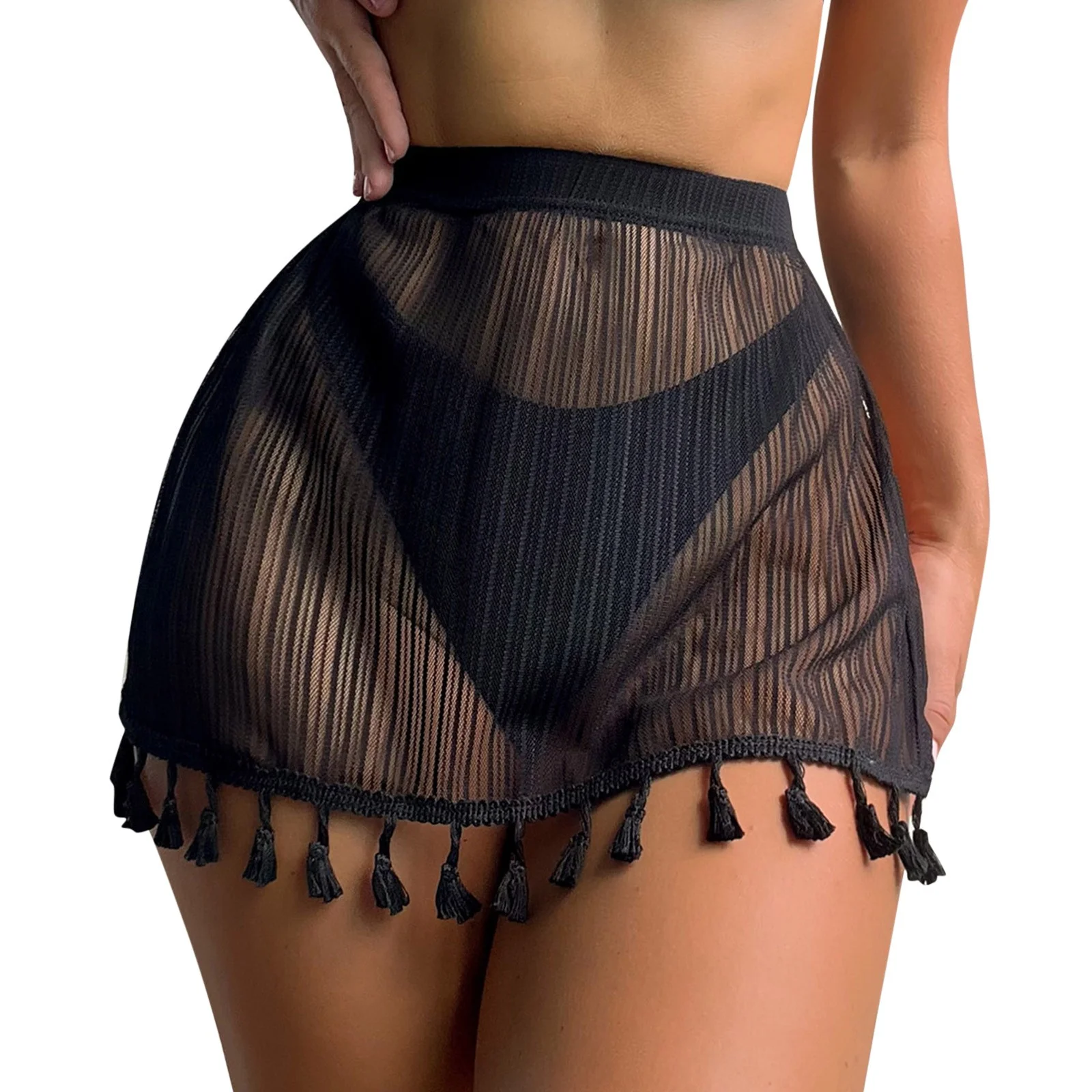 Autumn Cargo Skirt Women Ruffle Trim Sheer Beach Skirt Cover Up Skirt Beach Wrap Bikini Shiny Wraps Cover Ups Swimwear Mesh Drawstring Cover Up Skirt Sets Women Outfits Formal