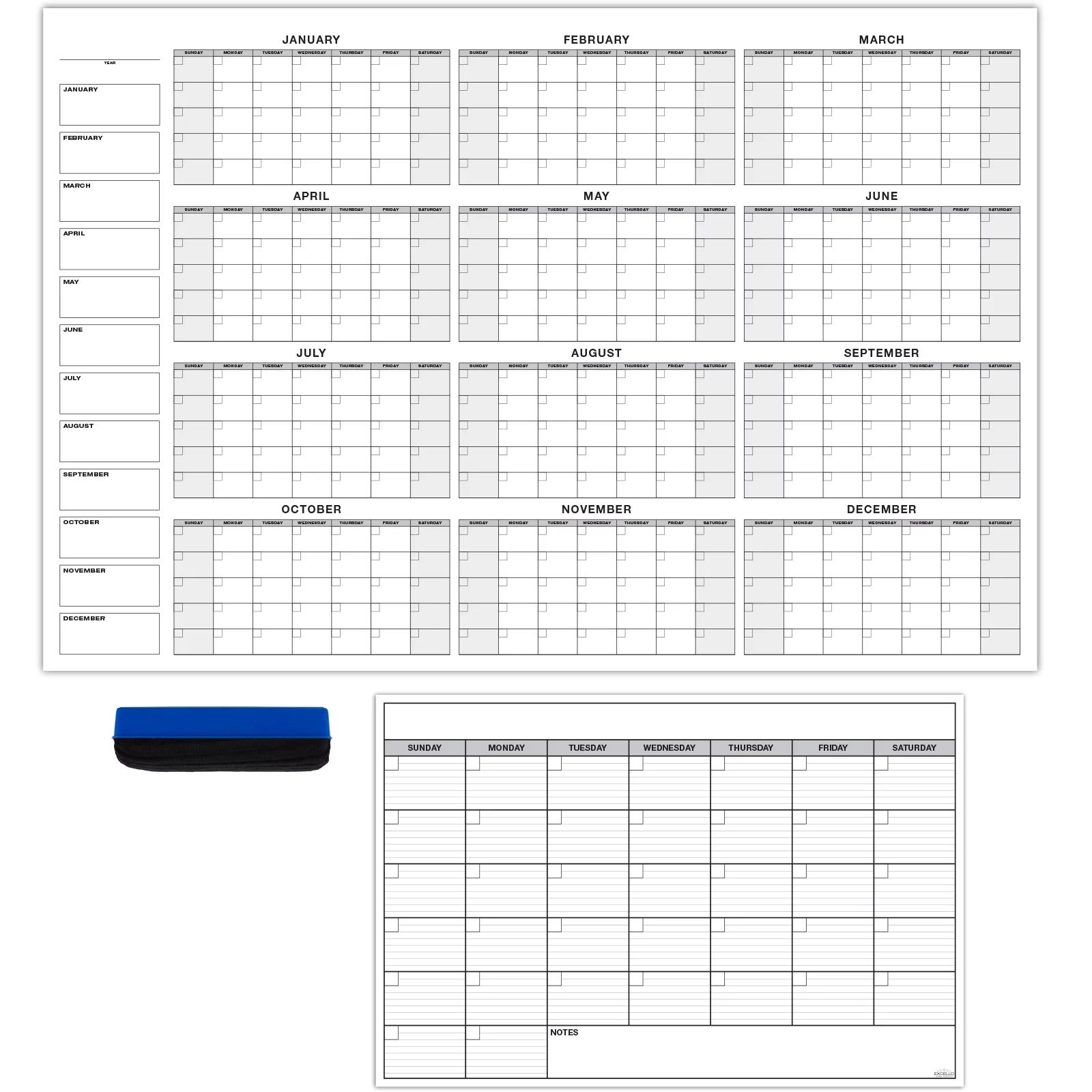 Excello Global Products Giant Dry Erase Laminated Calendar for Wall Yearly Monthly 40