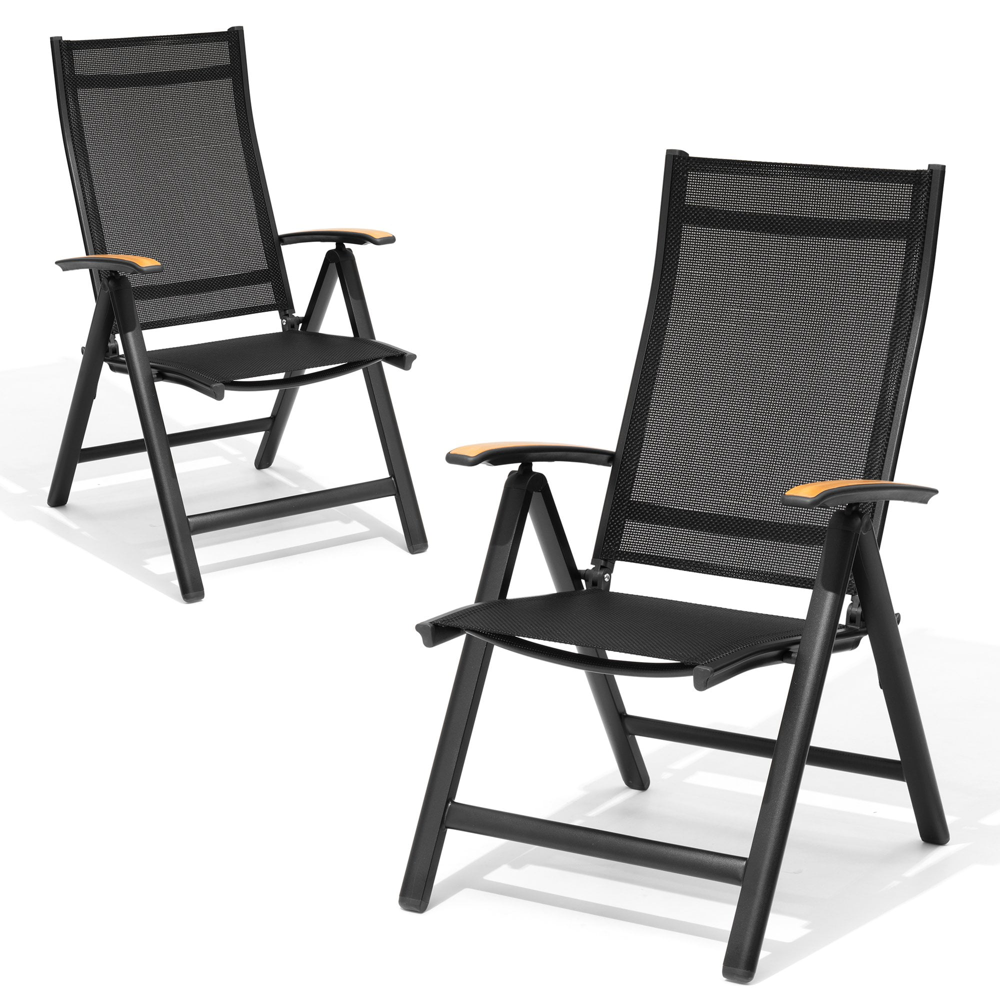 Crestlive Products Set of 2 Aluminum Outdoor Folding Dining Chair with Arm, Black