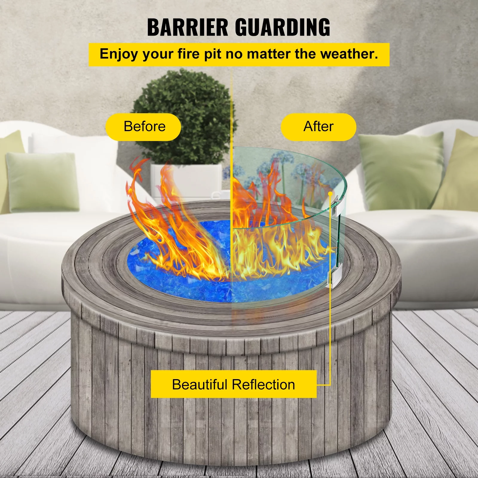 SKYSHALO Fire Pit Wind Guard, 17 x 17 x 6 inch Glass Flame Guard, Round Glass Shield, Clear Tempered Glass Flame Guard, 1/4-Inch Thick Fire Table, Steady Feet Tree Pit Guard