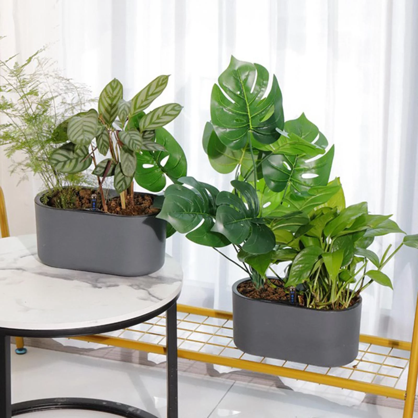 2 Pieces Self Watering Planter Simple 28x14cm Planter Cafe Flowerpot