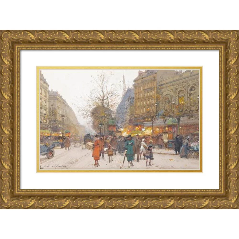 Eugène Galien-Laloue 24x16 Gold Ornate Framed and Double Matted Museum Art Print Titled - Theater from the Gymnasium, Boulevard De Bonne-Nouvelle