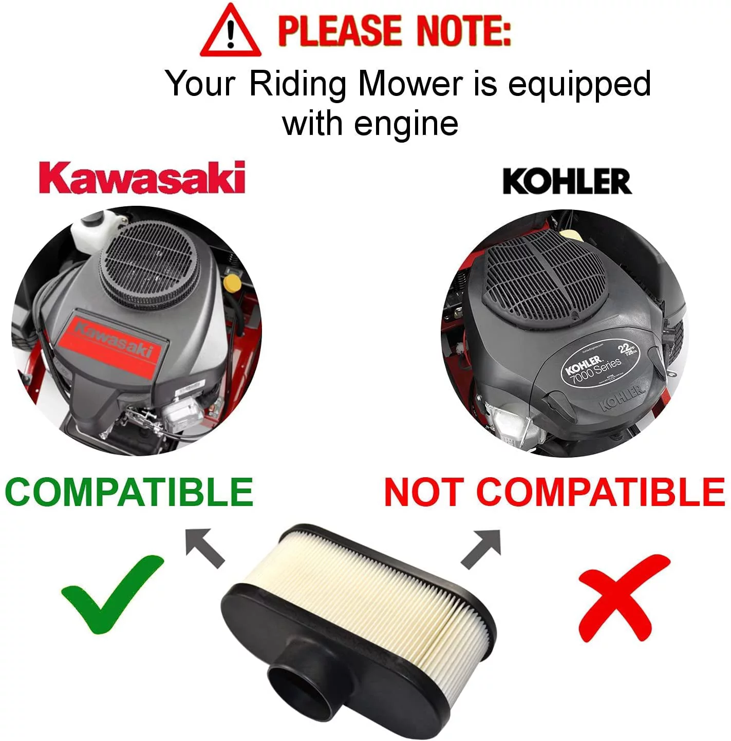 HQRP 2-pack Air Filter Cartridge for Stens 102-442 Replacement fits Kawasaki Lawn Mower Lawn Tractor Engines / Carburetors