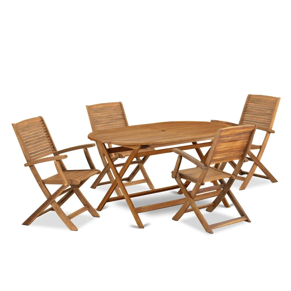 East West Furniture 5 Piece Outdoor Patio Dining Sets, 36x60, Natural Oil