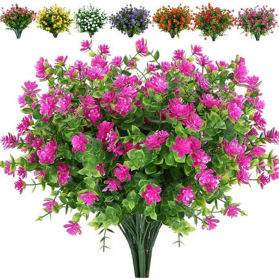 Morttic 6 Bundles Artificial Flowers, Outdoor UV Resistant Fake Flowers Plastic Greenery Shrubs Plants for Floral Arrangement, Hanging Baskets, Home Garden Decor (Fuchsia)
