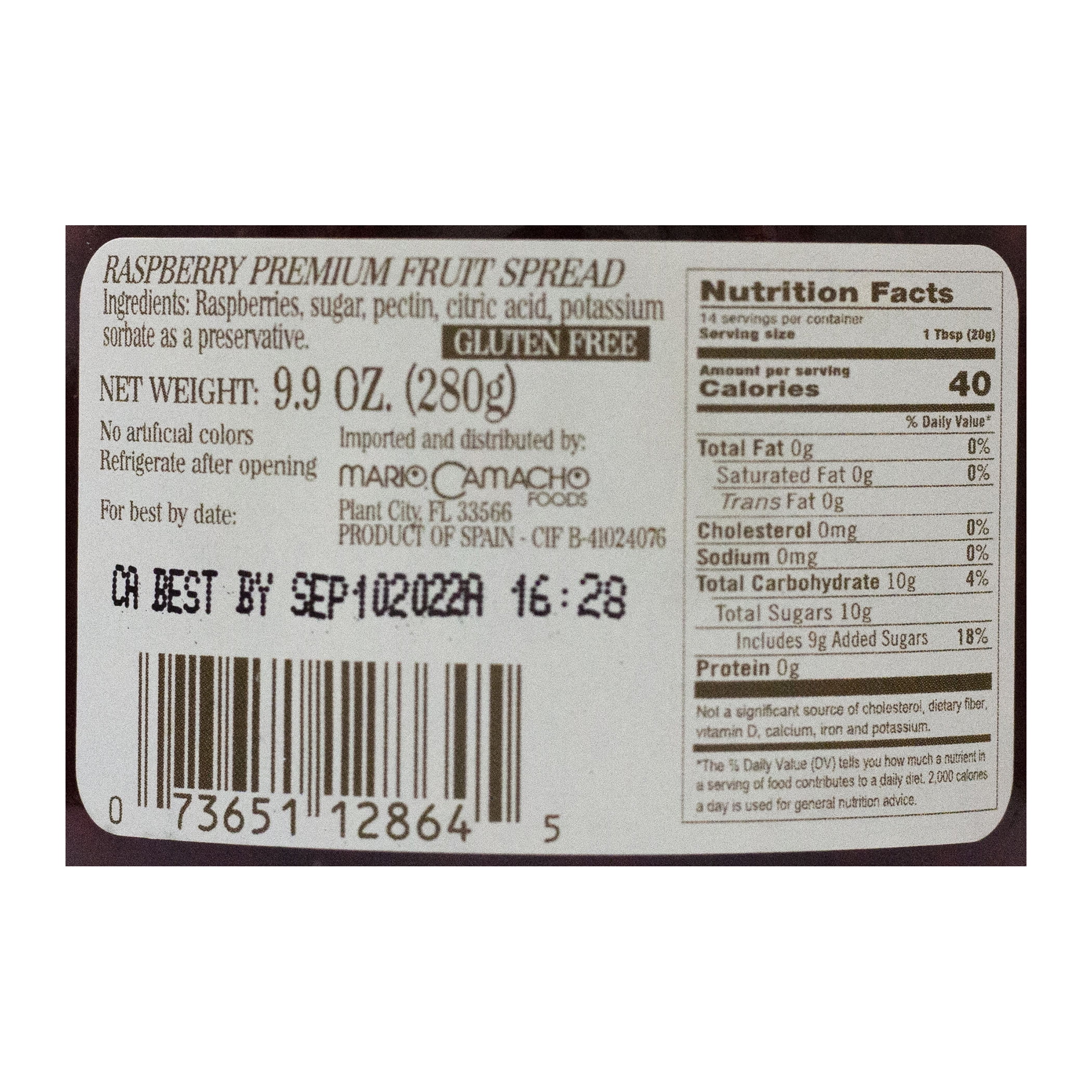 La Vieja Fabrica Fruit Spread Raspberry 9.9 oz Jar