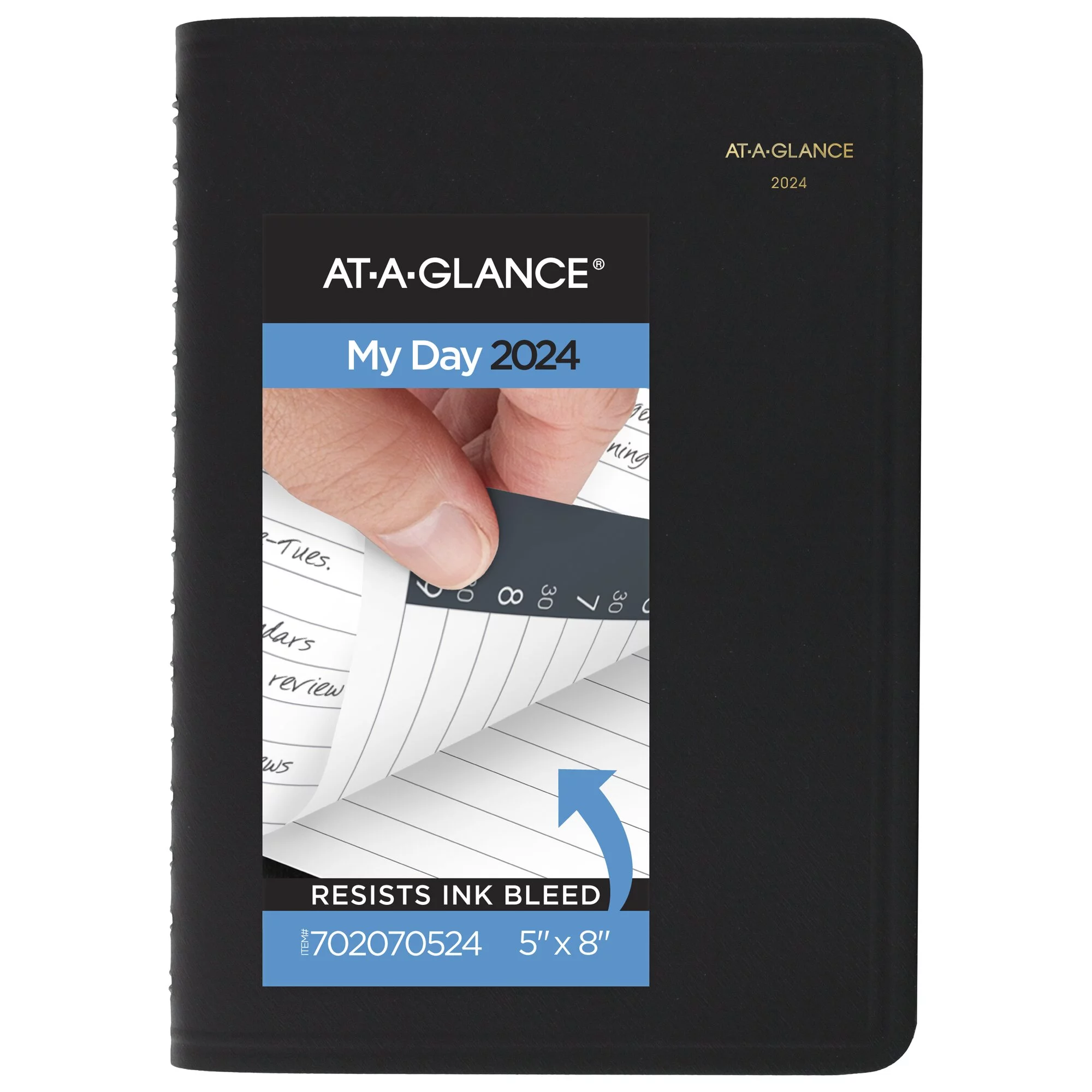 AT-A-GLANCE 2024 Daily Appointment Book Planner Black Small 5 x 8 - Daily