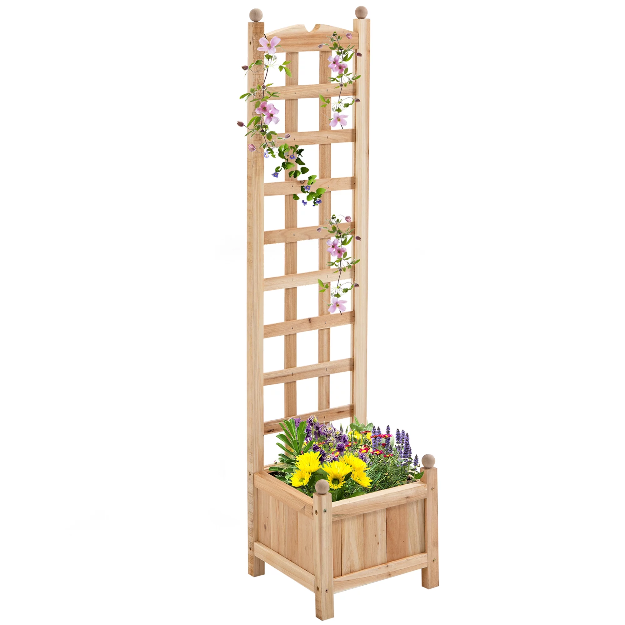 Ample Growing Space Outdoor Plant Vines 12x12x49 Wood Planter Box Raised Bed for Climbing Plants Outdoor Flower Shelf