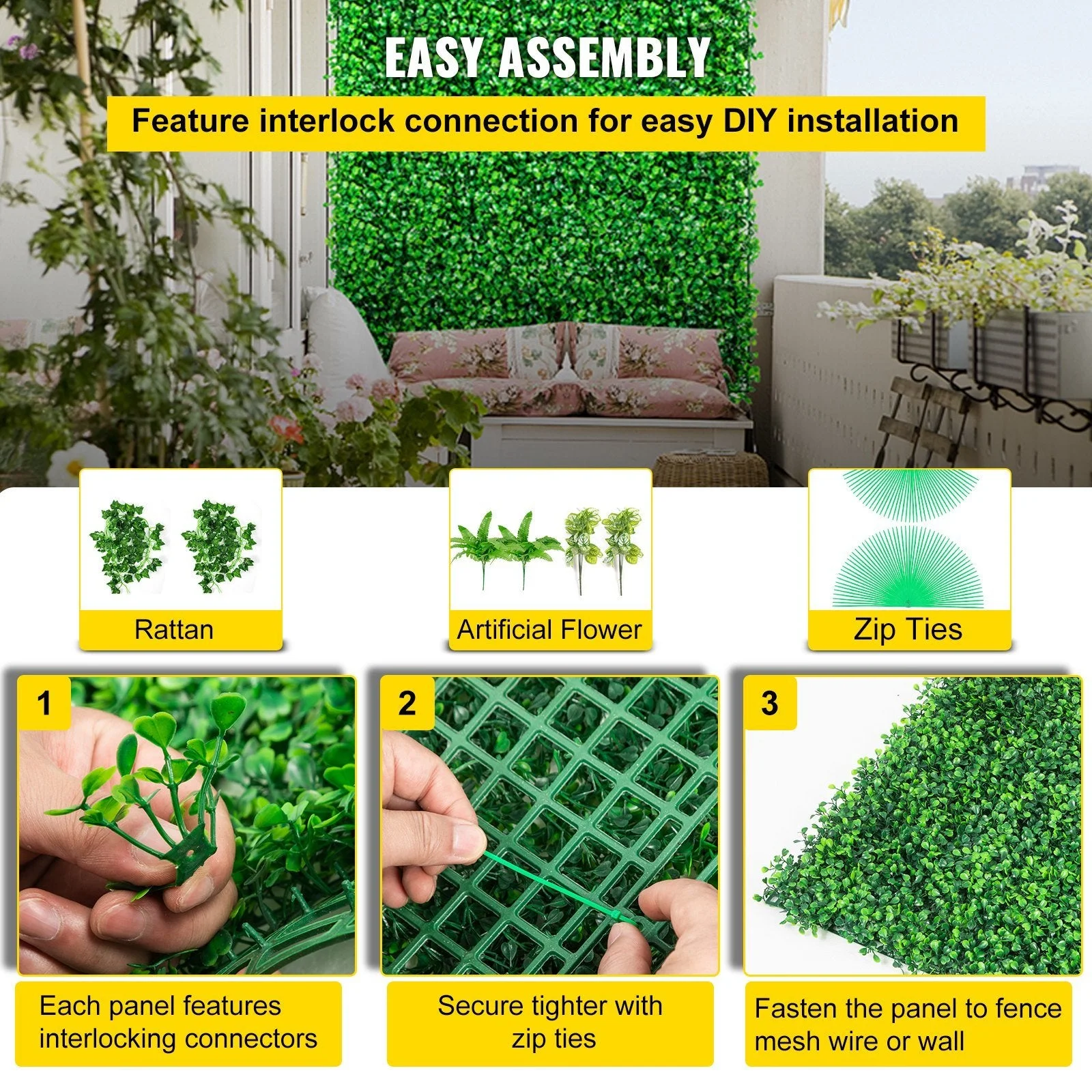 Artificial Faux Boxwood Hedge Walls Privacy Garden Screen Panels - 16 PCS 20