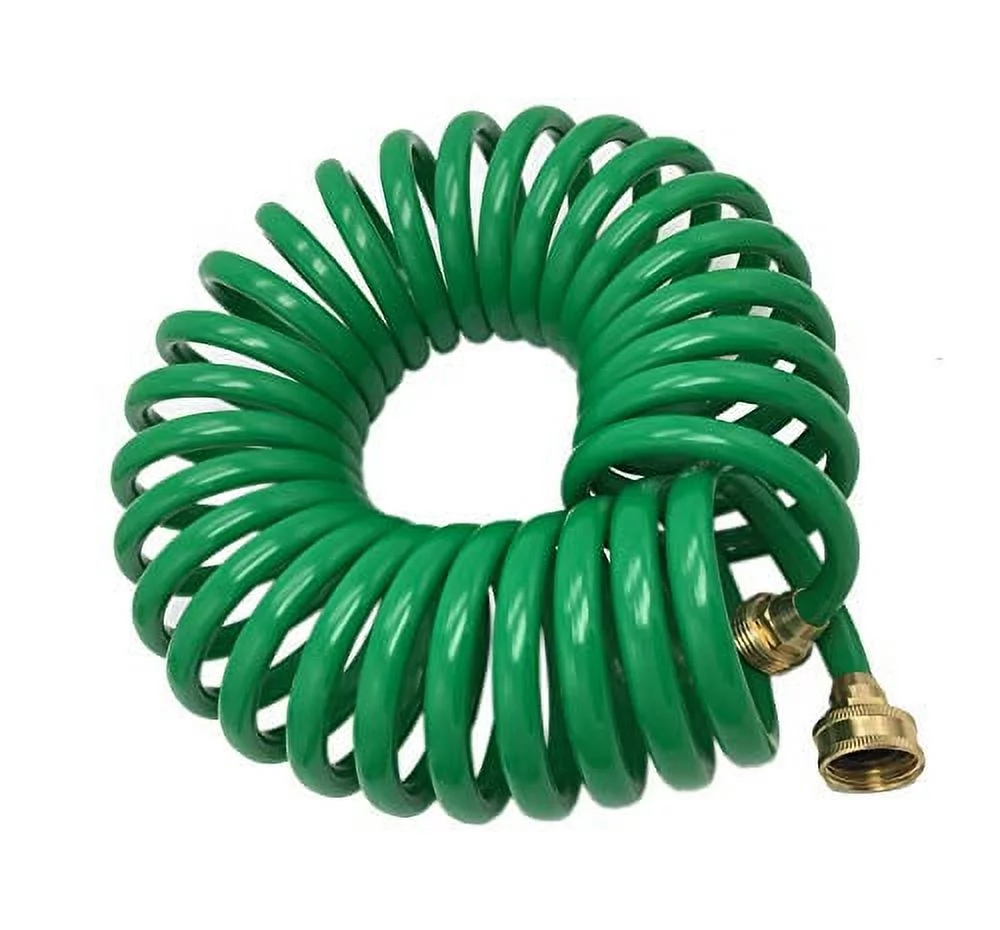 Powertech Coil Garden Water Hose Recoil Hose Garden Self Coiling Hose EVA Garden Hose Spring Garden Hose 25 FT with Brass Connectors