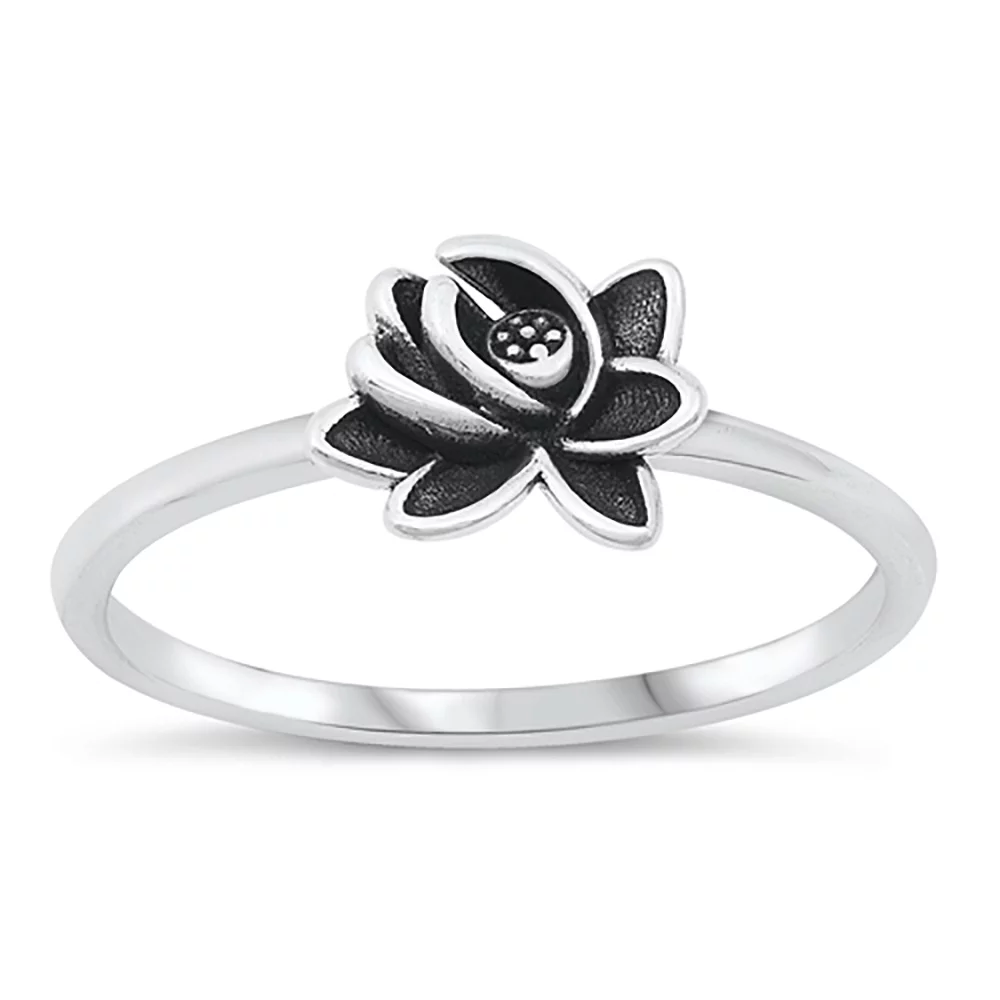 All in Stock Sterling Silver Lotus Flower Ring Size 7