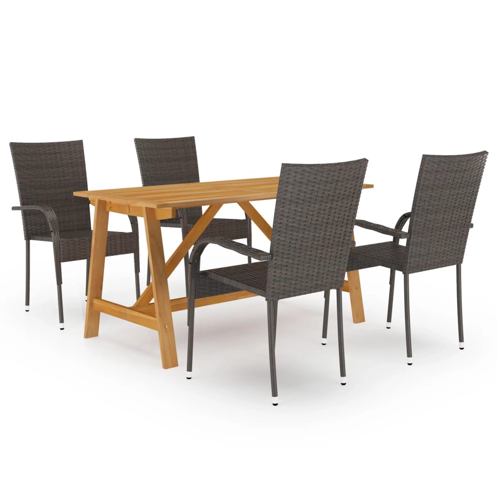 Anself Set of 5 Patio Dining Set Acacia Wood Garden Table and 4 Chairs Brown Poly Rattan  Dining Set for Garden, Backyard, Balcony