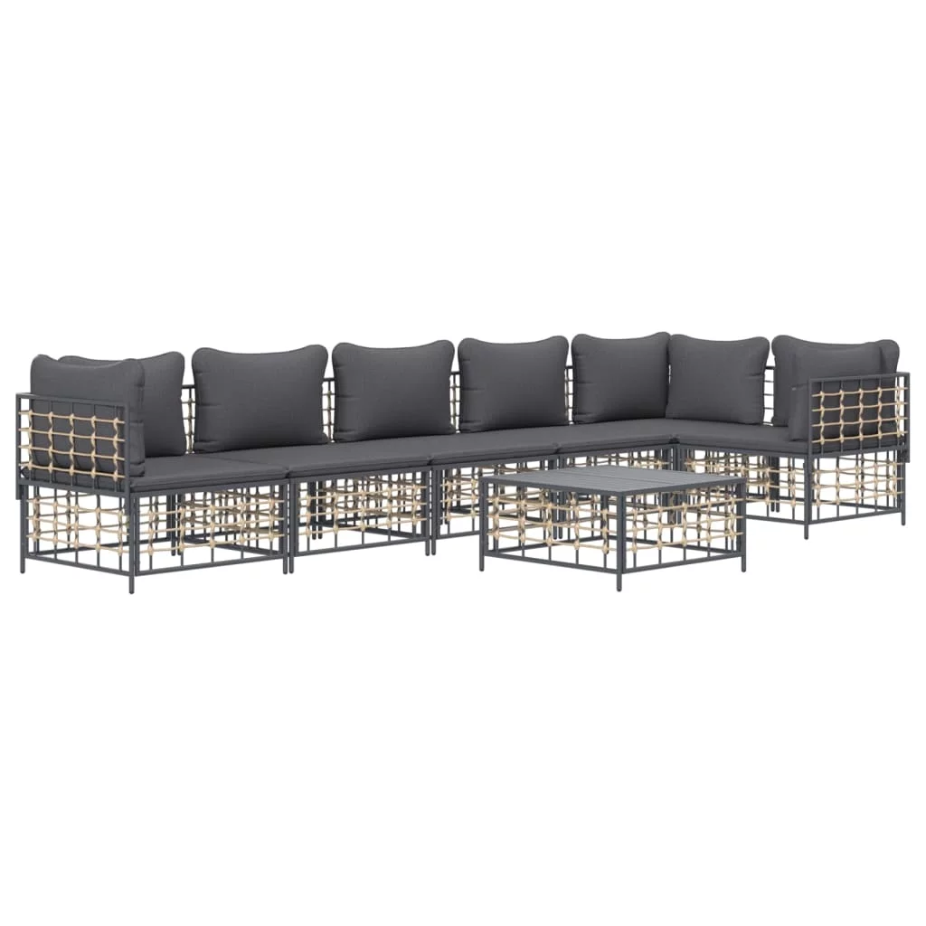 OWSOO 7 Piece Patio Set with Cushions Anthracite Poly Rattan