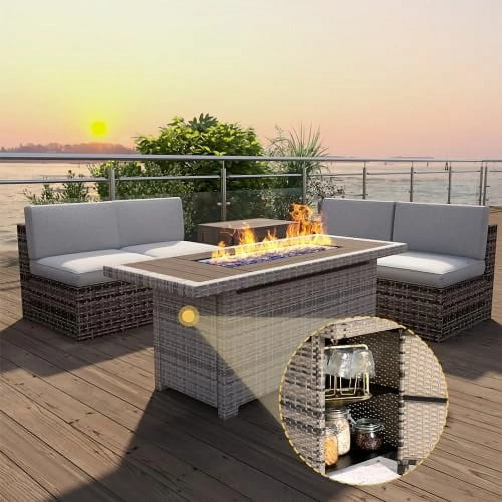 YPDCHB Propane Fire Pit Table with   40 in CSA Propane Fire Table Rectangular  Auto Ignition Gas Fire Pit for Outside Patio Deck  Oxford Cover  Brown Wicker