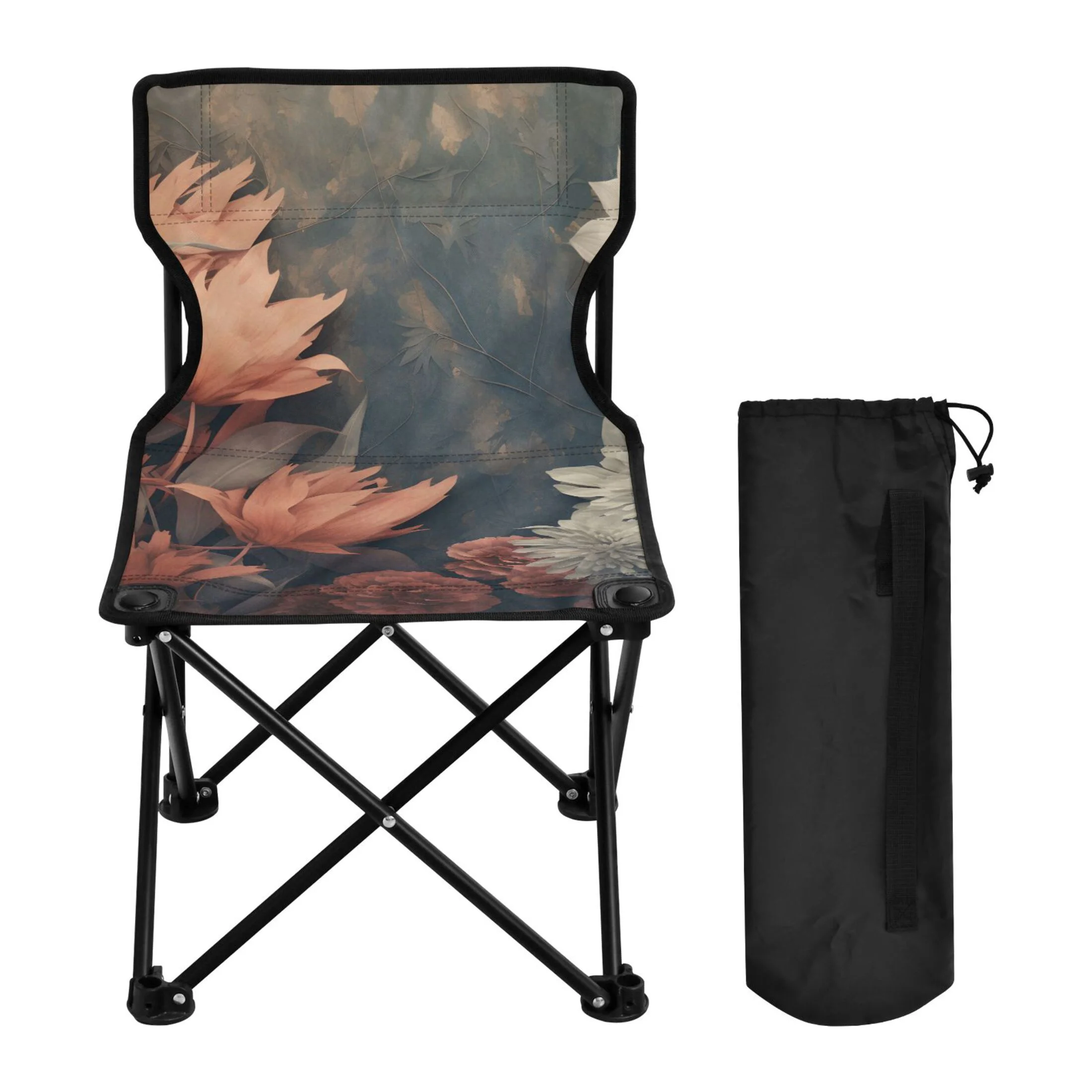 Flowers Portable Camping Chair Small for Kids Outdoor Folding Beach Chair Fishing Chair Lawn Chair with Carry Bag