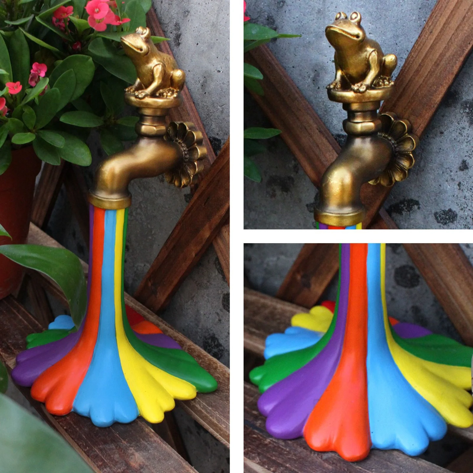 Tinyansi Fun Garden Ornament Decorative Outdoor Faucet Faucet Ornament Resin Frog Figurine Creative Animal Rainbow Faucet Statue for Garden Home Decoration Multicolor