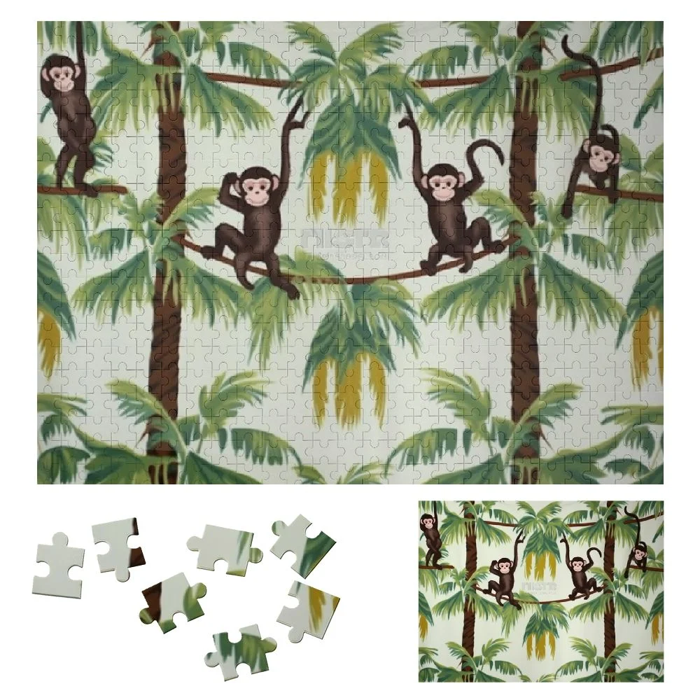 ONETECH Monkeys Palm Trees Jungle Wooden Jigsaw Puzzle Challenging Difficult Wood Puzzles for Adults Gift for Family Friends 500 PCS