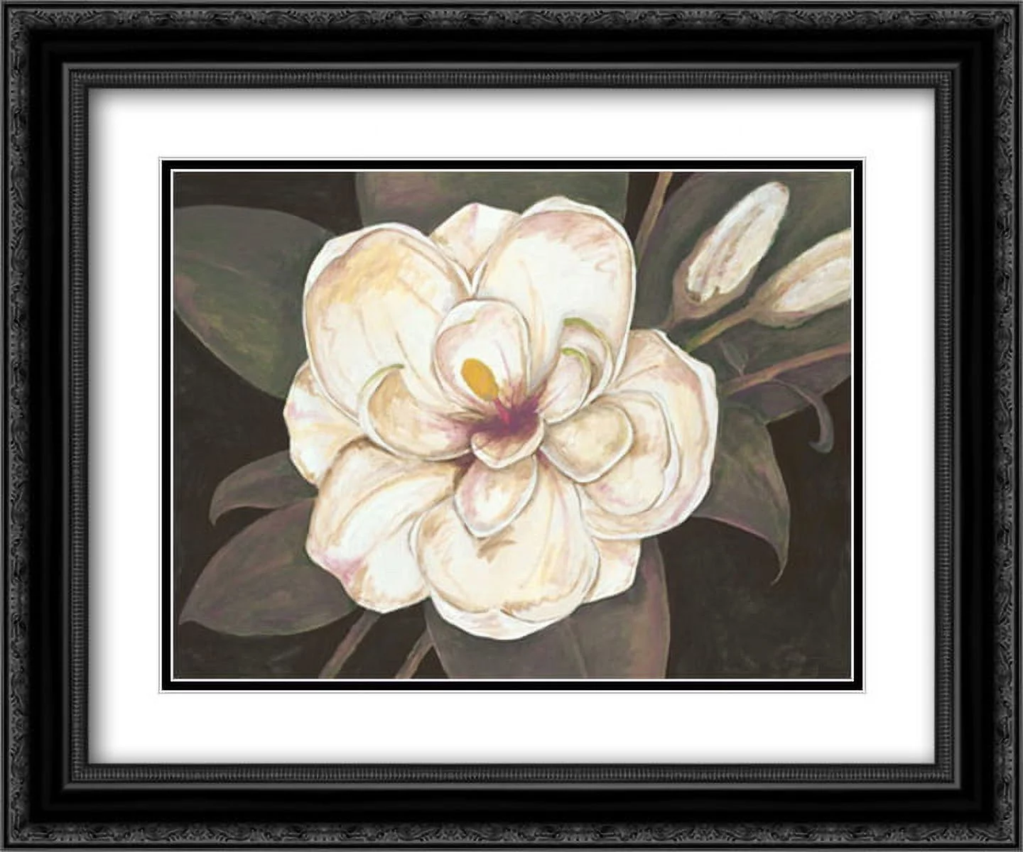 Southern Magnolia 2x Matted 24x20 Black Ornate Framed Art Print by Ioco, Fillippo