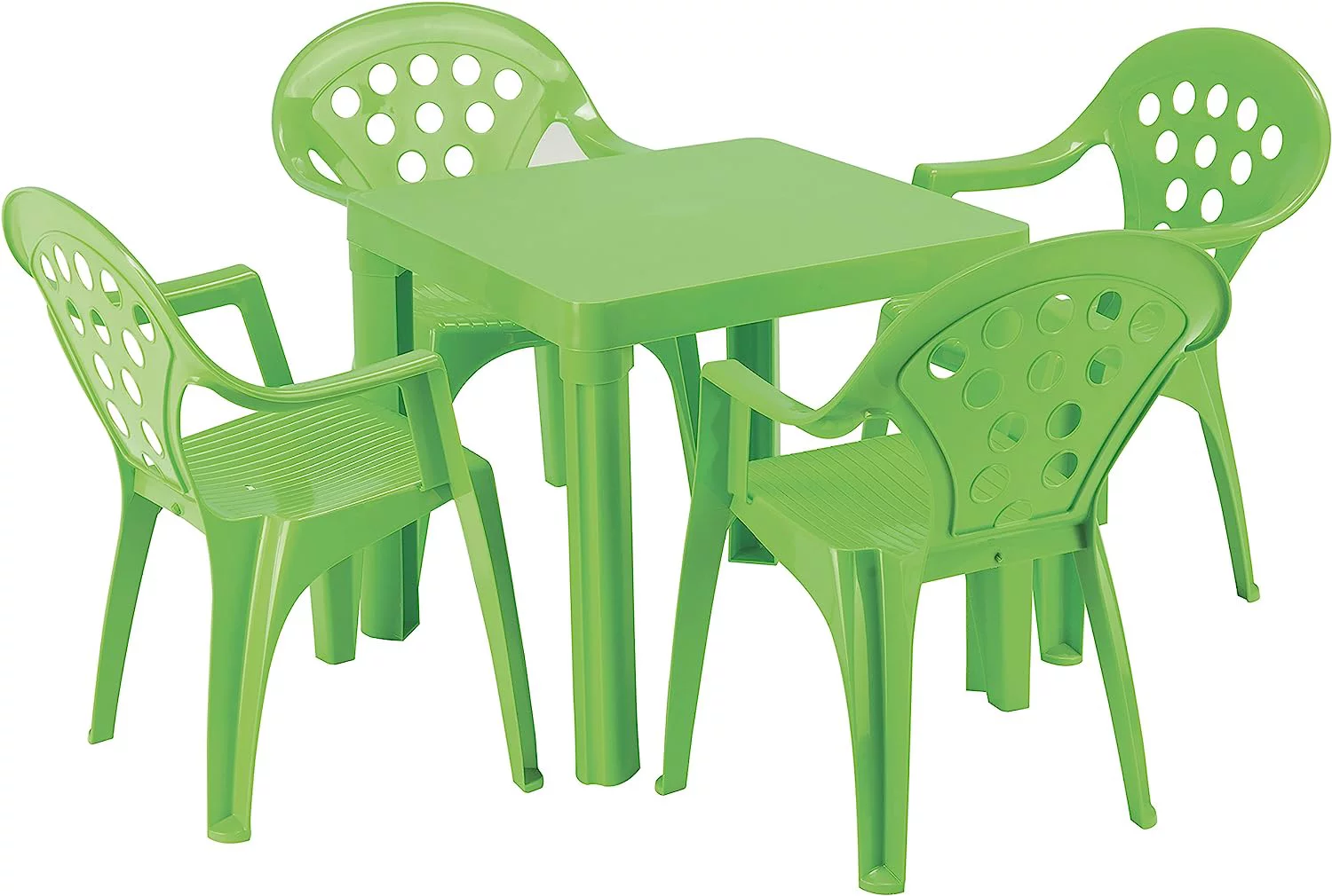 Grand Soleil Children's Outdoor And Indoor Table And Chair Set - 4 Chairs - Made In Italy To European Standards With Polypure - (Green)