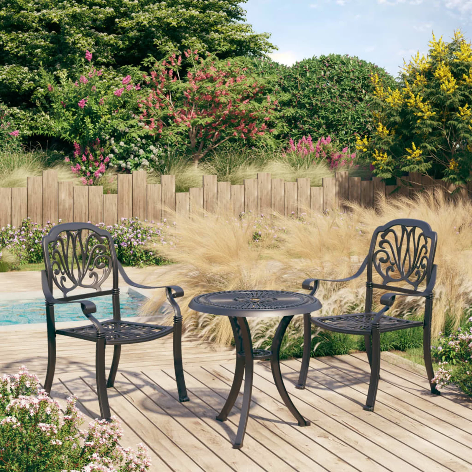Walmeck 3 Piece Bistro Set Cast Aluminum Black