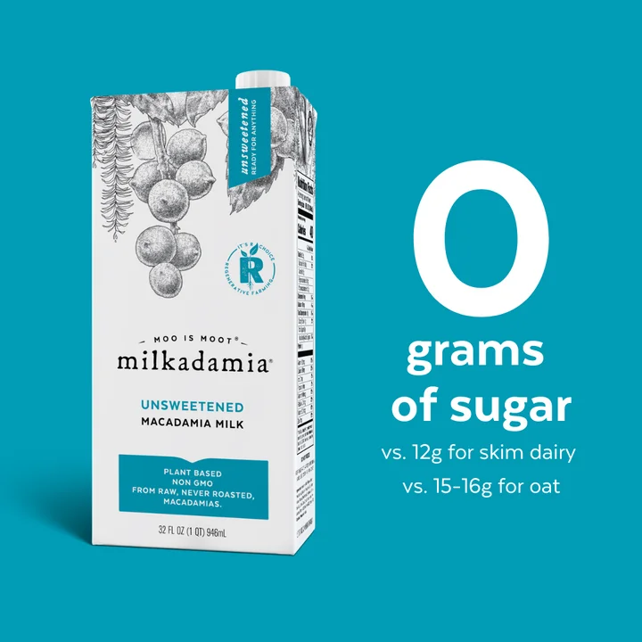 Milkadamia Unsweetened Macadamia Milk, 32fl oz (Pack of 6)