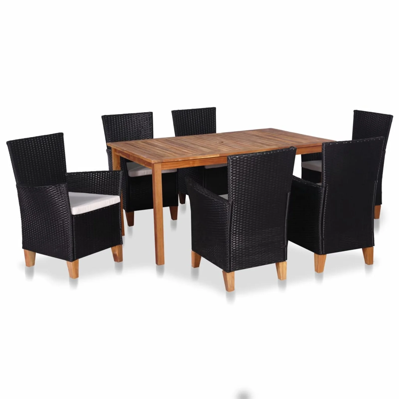 walmeck 7 Piece Patio Dining Set Poly Rattan Black and Brown