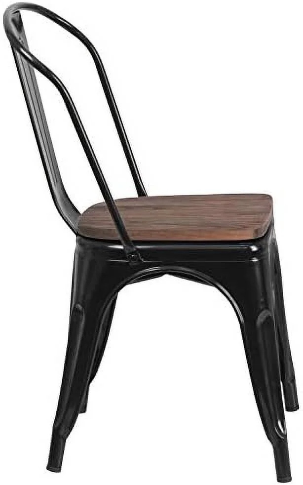 SQSFCB White Metal Stackable Chair with Wood Seat