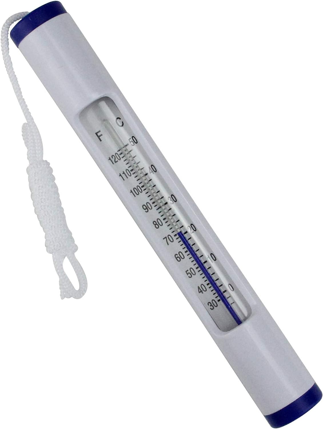 White and Blue Round Swimming Pool Thermometer  Measures 50 Degrees Celsius for Adults