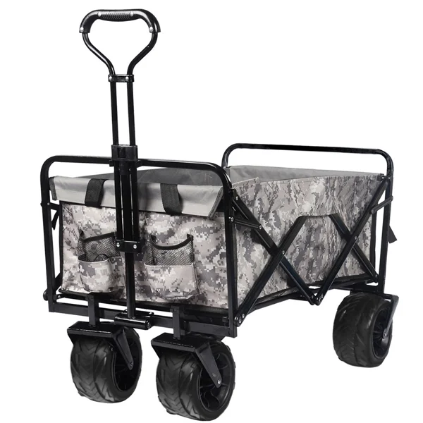 Fithood Collapsible Heavy Duty Beach Wagon Cart Outdoor Folding Utility Camping Garden Beach Cart with Universal Wheels Adjustable Handle Shopping (Snow Camouflage)