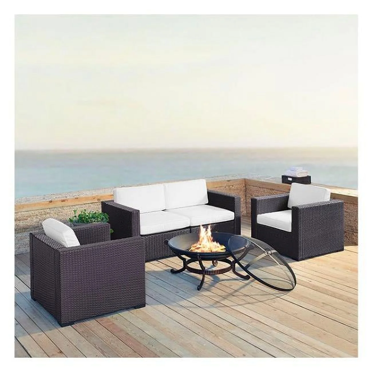 Biscayne 5 Piece Outdoor Wicker Seating Set - White