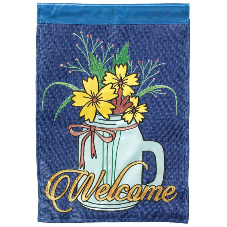 Magnolia Gardens M001533 29 x 42 in. Welcome Flowers In Jar Burlap Garden Flag - Large