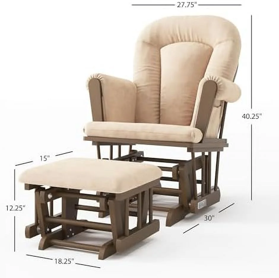 TJCGDTY Cozy Glider Rocker and Ottoman Set  Padded Cushion with Convenient  Pockets  Solid Wood Base & Frame (Matte White with Gray Cushion)