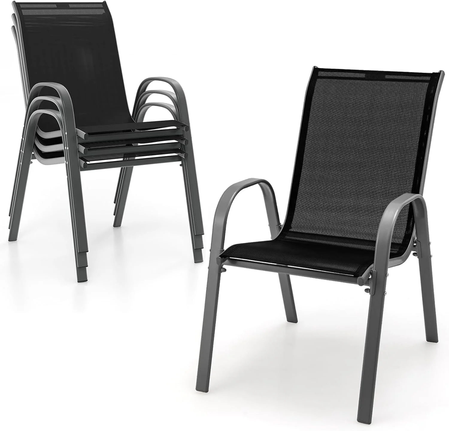 S AFSTAR Outdoor Patio Chairs Set of 4, Stackable Patio Chairs Set with Armrests and Breathable Seat Fabric, Outdoor Dining Chairs for Patio, Pool Side, Backyard