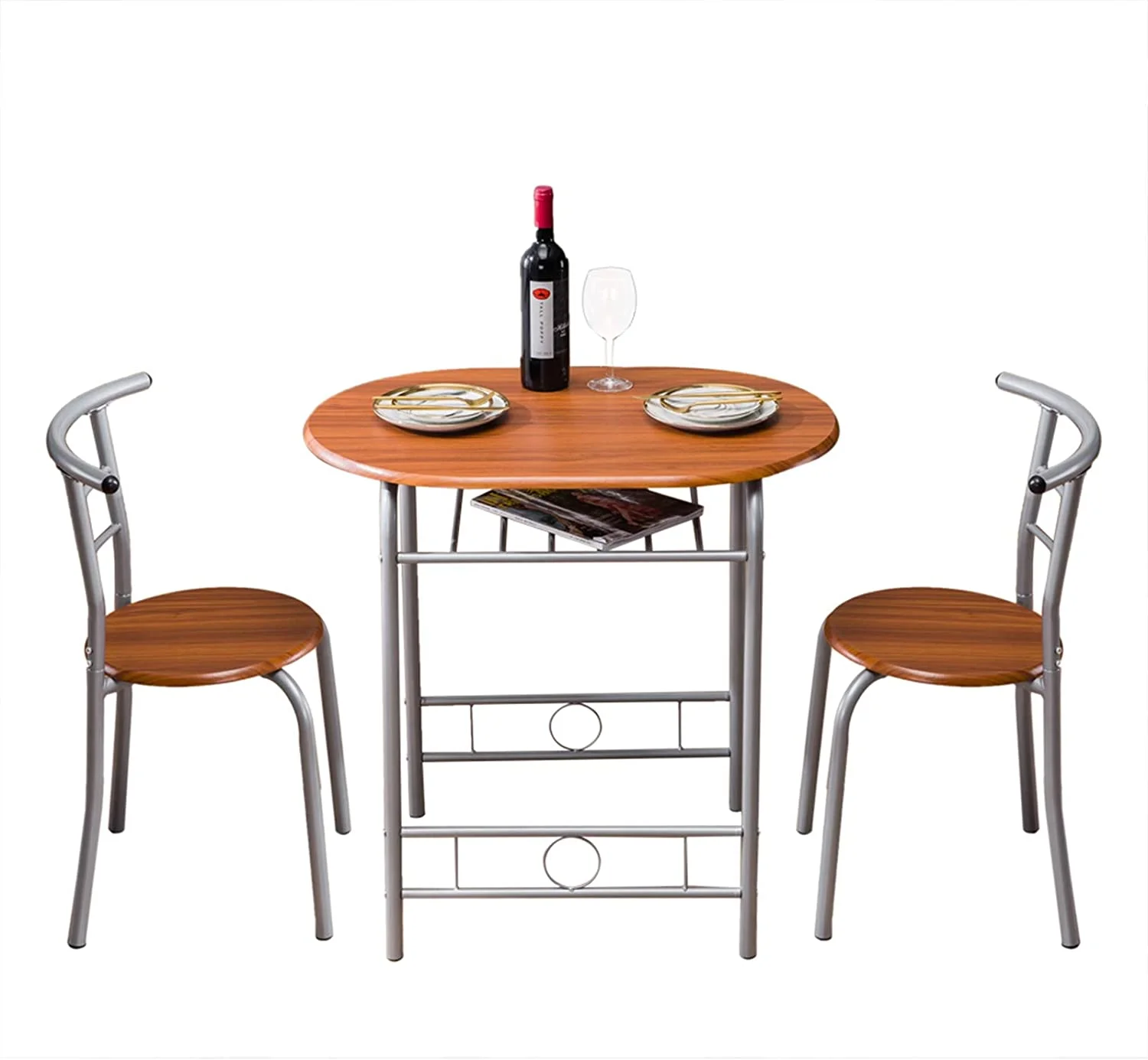 CHYTRV 3 Piece Dining Set  and 2 Chairs  Small Kitchen  Set  Bistro  Set  Pub Breakfast  for Apartment and Kitchen  Space Saving Industrial Style (Natural Wood)