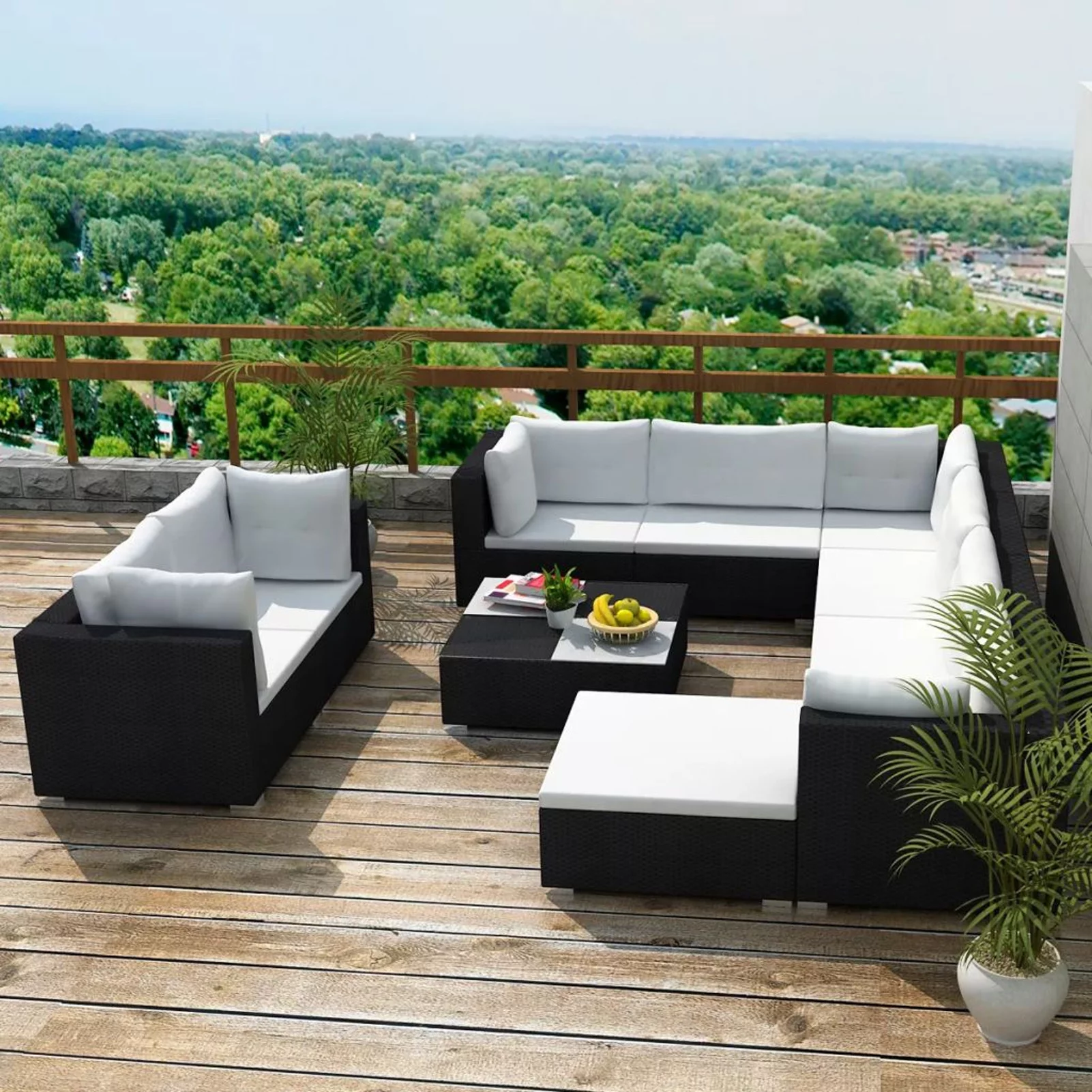 OWSOO 10 Piece Patio Set with Cushions Poly Rattan Black