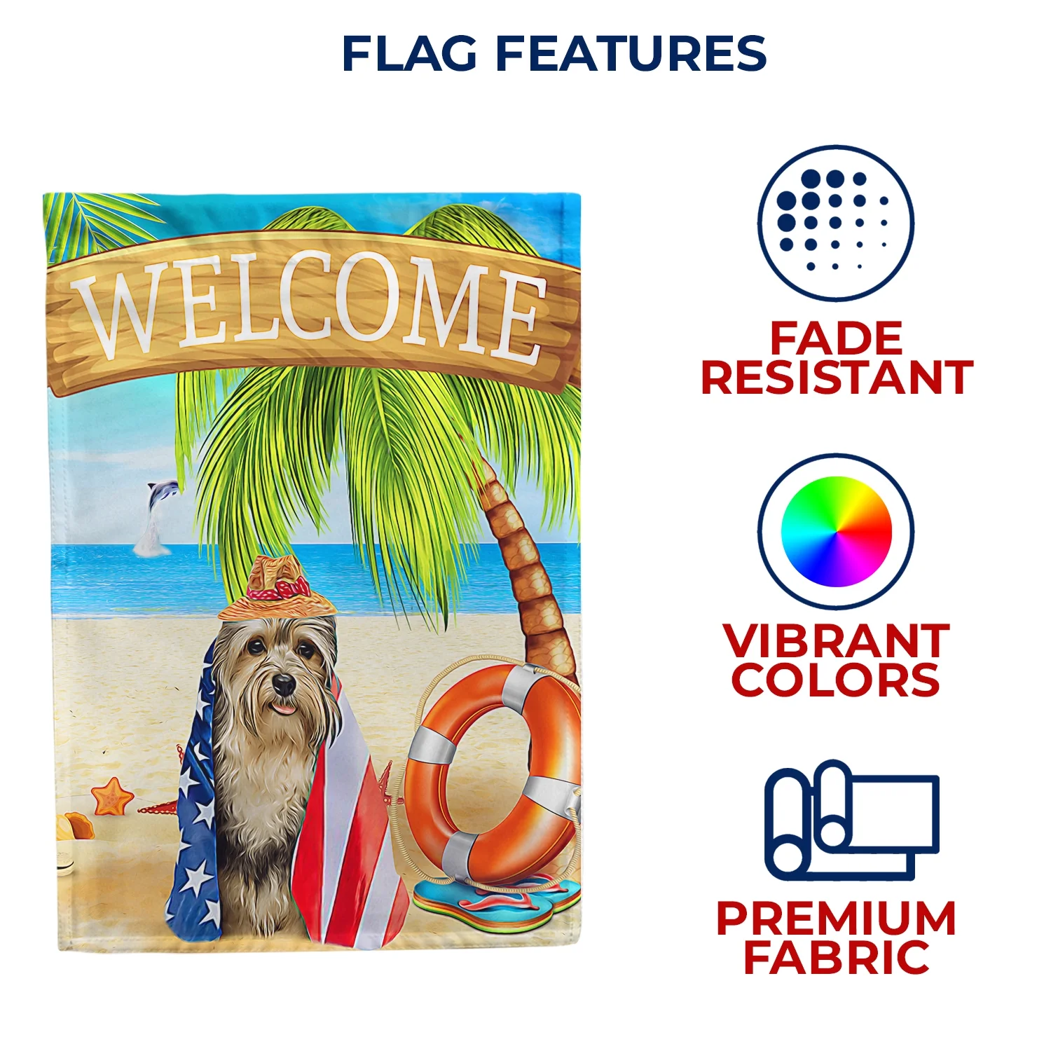 America Forever Patriotic Dog Welcome Summer House Flag 28 x 40 inches American Tropical Beach Cute Puppy Palm Tree Double Sided Seasonal Yard Outdoor Decorative Coastal House Flag