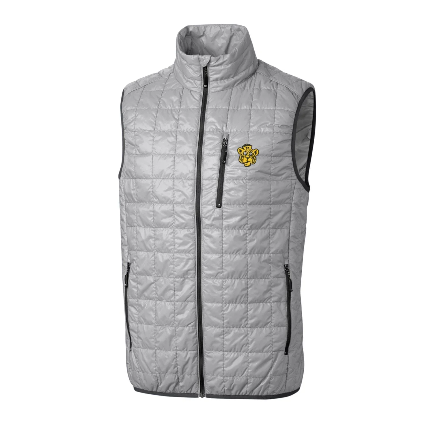 Men's Cutter & Buck Gray Missouri Tigers Team Logo Big & Tall Rainier PrimaLoft Eco Insulated Full-Zip Puffer Vest