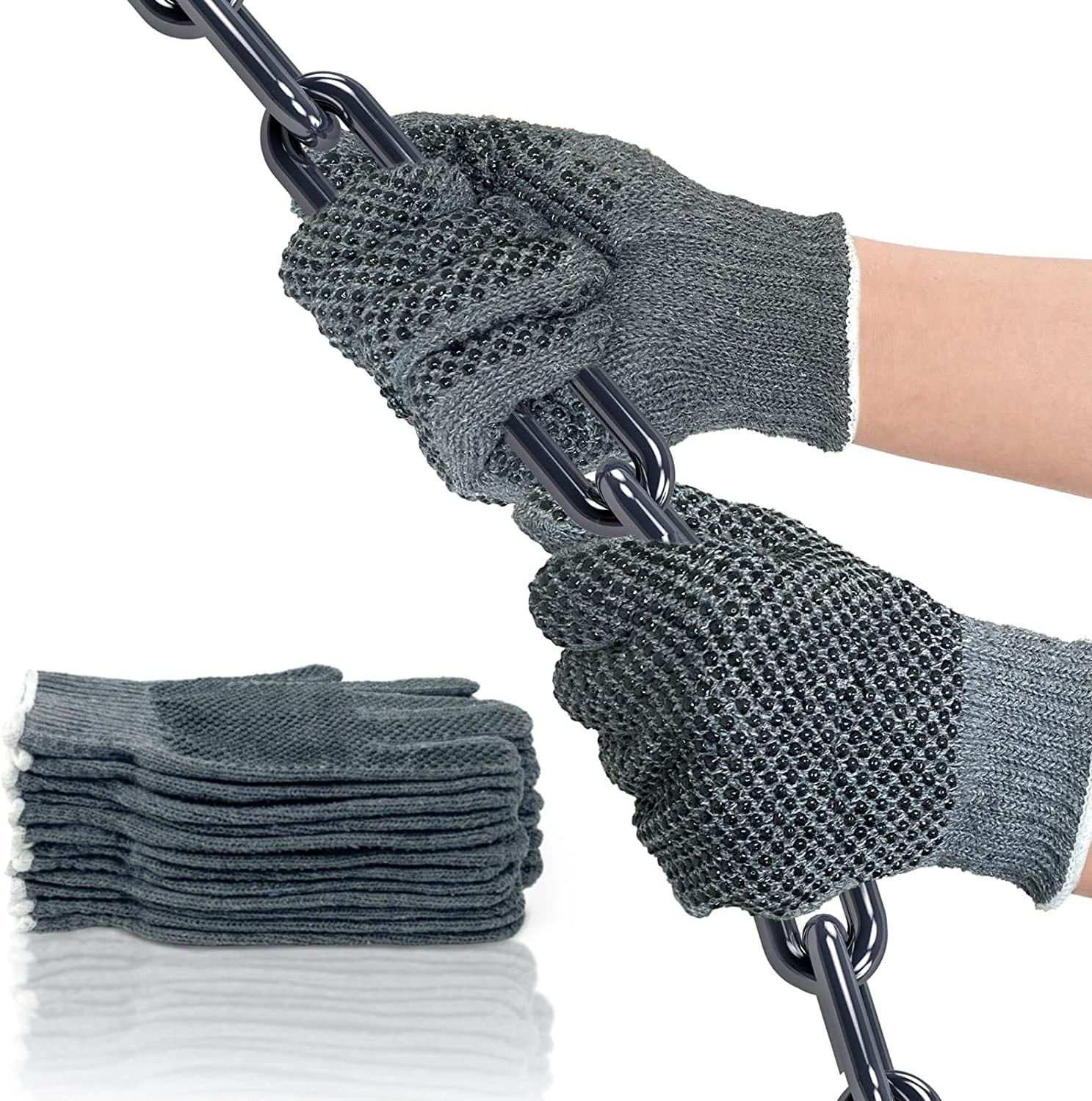 EvridWear Cotton Work Gloves with Anti-Slip Grip Dots, String Knitted Glove for Warehouse Gardening, 6 Pairs
