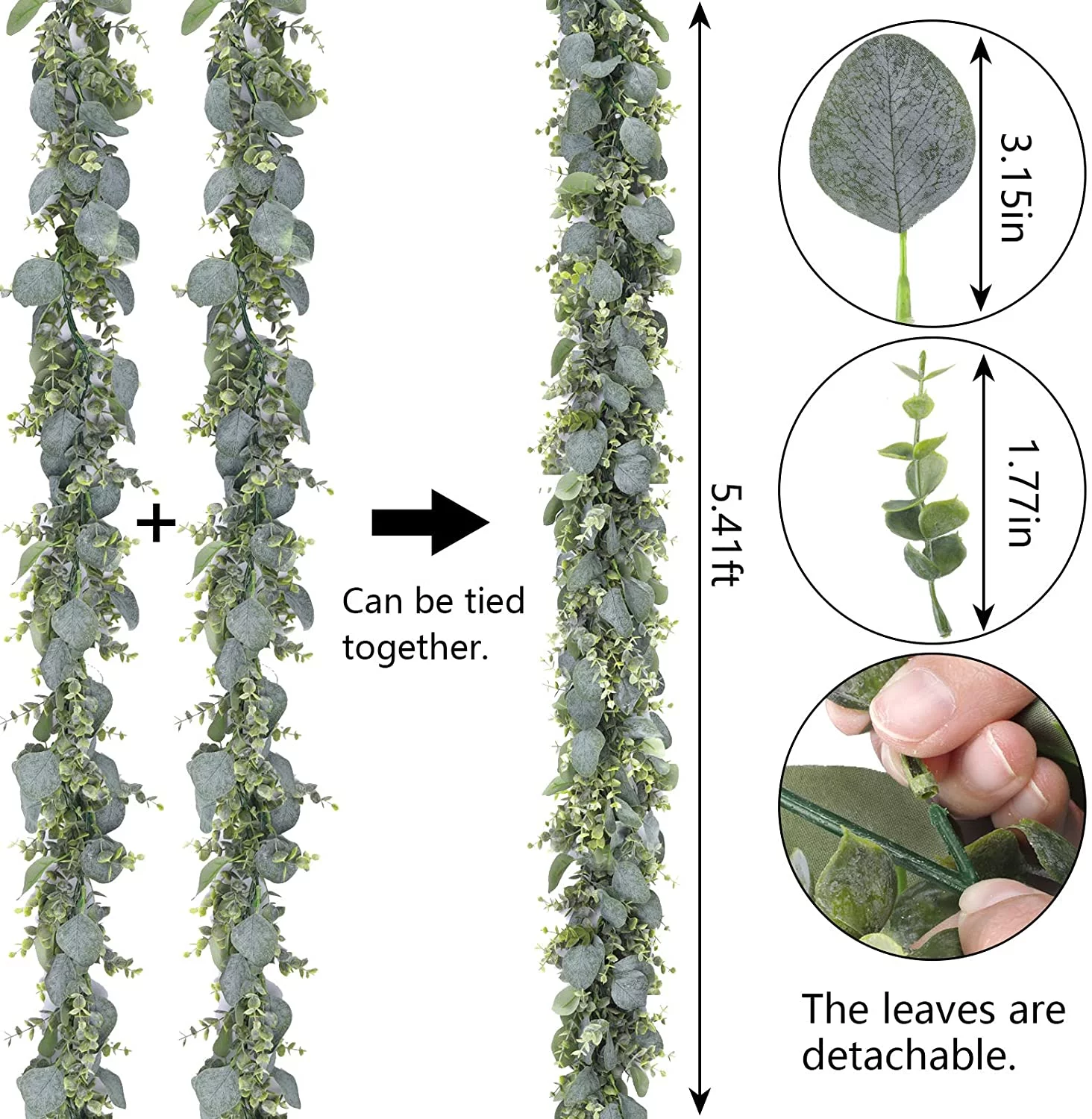 Zhuge 2 Pack 5.5ft Artificial Eucalyptus Garland Spring Fake Silver Dollar Greenery Vines for Wedding Home Party Mantle Wall Decor